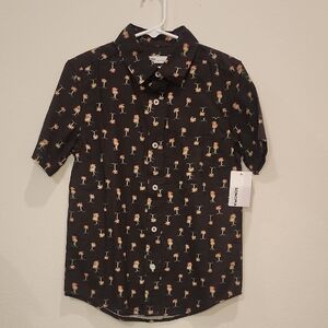 Sonoma Black Short-Sleeve Button-Down Shirt with Palm Tree Print